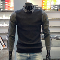 2021 autumn and winter New Fashion shirt collar fake 2 knits men slim lapel Korean trend base shirt