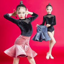 Latin dance clothes autumn and winter children Latin dance practice clothes girls professional test performance clothes New Net red split set