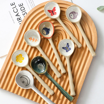 Japanese-style long-handled tap spoon creative cute ceramic spoon household drink soup spoon retro and spoon