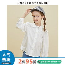 (Pure Color Doll Collar) Cotton Uncle Girl Bubble Cuff White Shirt Art Shirt Children Spring And Autumn Clothing