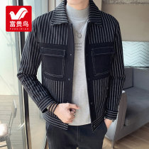 Rich bird advanced sense mens striped jacket spring and autumn Korean trend high-end handsome casual tooling jacket men