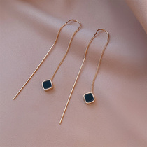 Black small square earrings cold wind stud simple earrings female design sense fashion tassel 2021 new ear chain