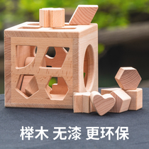Beech Wood non-lacquered baby early education shape matching toy childrens geometric cognitive benefit intelligence building block box
