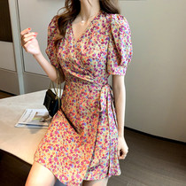 SNICYKER 2021 new watchful machine floral dress super Xian Sen tie waist thin fragrant skirt