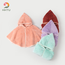 HHTU2021 autumn and winter New girls double-sided velvet cloak solid color single-breasted cloak hooded casual plus velvet shawl