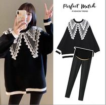 Pregnant women sweater autumn suit fashion spring and autumn models out net red long doll collar womens coat two-piece set