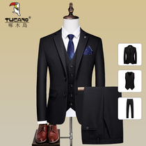 Woodpecker mens suit suit business dress three-piece professional small suit groomsman suit groom wedding dress