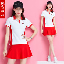 New badminton suit womens sports skirt suit casual tennis skirt Group couple dress short sleeve anti-light pants skirt women