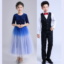 Blue Long Skirt Junior High School Students Great Chorus Costumes Choir Poetry Recital Children Play the Song Contest Men and Women