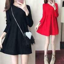 Knitted dress autumn and winter new small fragrant wind winter thickened sweater skirt long loose A- line dress