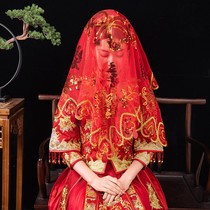 Bride red hijab wedding Chinese style Xiuhe head yarn high-grade lace translucent red mesh ancient wind cover head Hipa