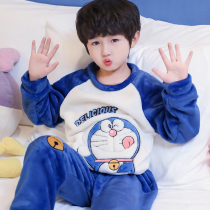 Childrens pajamas boy coral velvet autumn and winter fat children flannel plus velvet thickened winter home wear suit