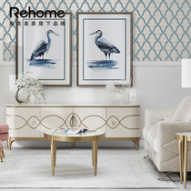 Meek beauty home Rehome fragrance Champs-light solid wood TV cabinet Four cabinet door storage ground cabinet light lavish tea table rounded table