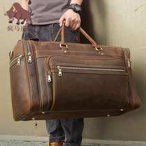 Mens super large capacity leather travel bag business retro cowhide bag fashion Crazy Horse Leather Portable duffel bag
