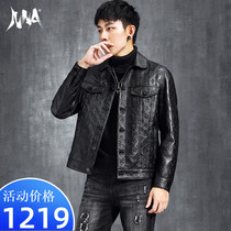 2020 spring and autumn new leather mens leather slim printing trend leather jacket casual handsome thin jacket youth