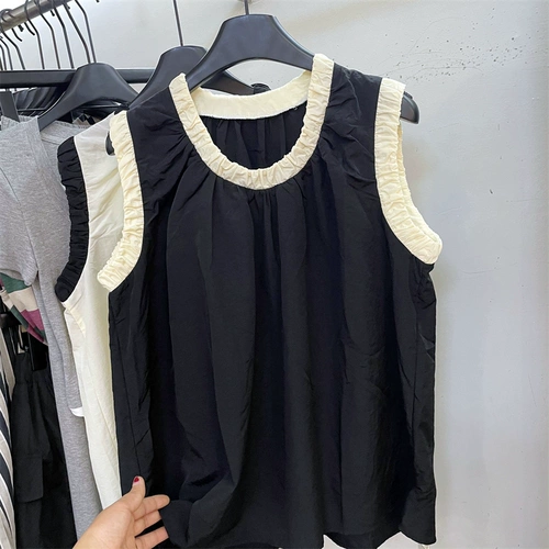 Летняя дизайнерская футболка без рукавов, жилет, круглый воротник, в корейском стиле, тренд сезона, подходит для подростков, оверсайз