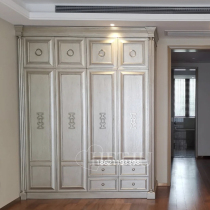 American solid wood wardrobe four doors 3 simple Meike retro bedroom European wardrobe art Morley impression furniture customization
