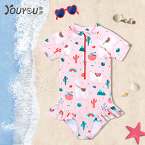 Childrens swimsuit Girls summer cute middle and large childrens swimsuit one-piece girl 2021 new baby sunscreen swimsuit