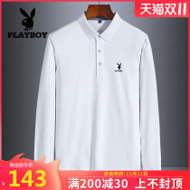 Playboy long sleeve polo shirt 2021 autumn new mens fashion white lapel top mens base shirt