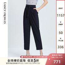 Langzi high-waisted pants womens 2021 spring and summer new navy blue loose feet cigarette tube straight trousers suit pants women