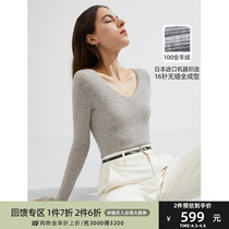 Longpose 100 whole cashmere thin style bottom blouses women 2021 autumn and winter V collar tight elastic multicolored stitch sweatshirt