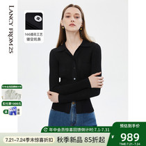 Lanzy Black Outer lapped short knit cardiovert jacket jacket blouse Women 2022 Fall new Dont make a little shirt