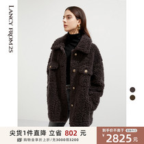 White deer Lanzi short denim pellet velvet full wool coat 2021 Winter young thick fur coat womens clothing