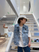 Childrens denim waistcoat 2022 new spring and autumn thin section male and female jacket vest sleeveless horse clip baby casual tide