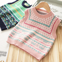 Child Clothing Girl Knit Waistcoat Foreign Air Outwear Net Red Female Baby Autumn Clothing Hair Line Vest Children Retro Woolen Clothing Tide