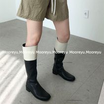 mooreyu east gate square head coarse heel knight boots woman 202100 hitch slim slim boot autumn winter