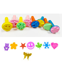 Childrens drawing tool long handle pattern rubbing sponge brush set kindergarten art materials handmade diy