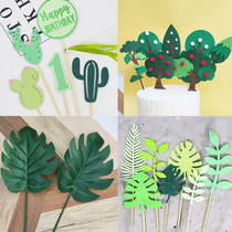 Bake cake decoration green leaf swing wreath eucalyptus palm leaf cactus turtle dorsal leaf palm insert accessories