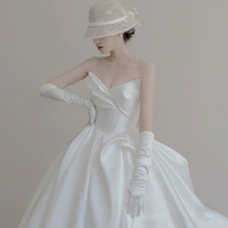 French satin main wedding dress 2021 new bride summer temperament Sen department bandeau wedding dress high-end sense trailing out of the yarn