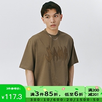 SAMESAME22SS Coffee flame embroidery American street loose T-shirt hip hop round collar knit short sleeve male and female