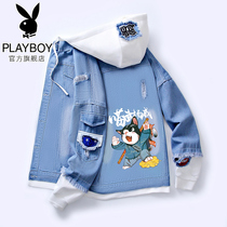 Playboy denim jacket mens 2022 new early spring and autumn holiday two hooded jackets on the tide brand clothes