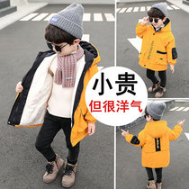 Boy plus velvet coat 2021 new winter cotton coat windbreaker childrens medium long style thick Korean version of cotton coat tide