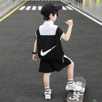 Boys summer suit Girls short-sleeved suit Middle and large childrens 2021 new summer fashion trend brand childrens sports handsome thin