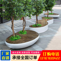 Shopping mall leisure chair anti-corrosion wooden stool glass fiber reinforced plastic creative large tree pool curved seat outdoor waterproof public chair