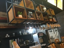 Loft Industrial wind Wrought iron wall cabinet Bar decoration wall cabinet Restaurant hanging wine cabinet Solid wood cabinet shelf on the wall