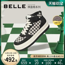 Belle checkerboard casual boots women 2022 spring mall with high-top thick-soled bread shoes casual shoes X6B1DAM2