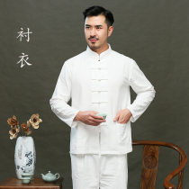 Chinese style Tang costume male youth retro Chinese mens cotton coat shirt shirt base shirt linen ancient costume Hanfu men