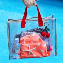 Korea transparent waterproof handbag men and women beach bag portable swimming clothes storage bag Jelly bag Hand bag