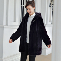 2021 velvet mink coat female female whole mink Haining fashion fur fur medium long mink hooded size