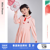 minipeace Taiping bird boy clothing girl dress girl dress 22 spring new child POLO collar Academy wind long sleeve dress