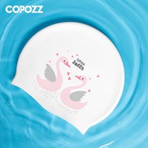  COPOZZ childrens silicone swimming cap is comfortable and does not strangle the head of men and women Korean fashion printed cute swimming cap ear protection