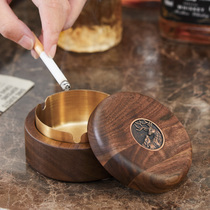 Black walnut wood ashtray home living room anti-fly ash goat light luxury retro office gift with cover
