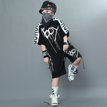Summer hip-hop boys hip-hop clothing short-sleeved childrens catwalk clothing performance suit Chaobao jazz drum set performance suit