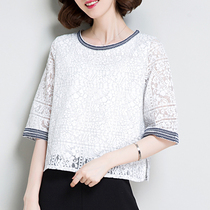 Mom summer dress mid-sleeve t-shirt womens seven-point sleeve middle-aged womens womens small shirt 2021 new fashion Western style thin