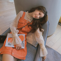 Small Sub Denim Braces Skirt Summer Women Short vest Libra dress Two sets Orange Orange 2022 New