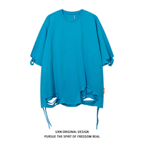 UXNSTUDIO 100 ride-hailing high street vibe minimalist pure cotton by hand cutting the hole t the male street trend wins